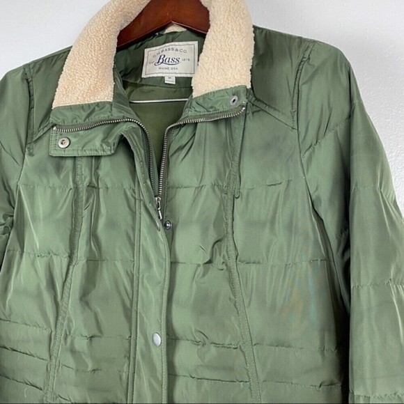 GH Bass Down Puffer Faux Fur Jacket Winter Coat Army Green Size M - Picture 2 of 9